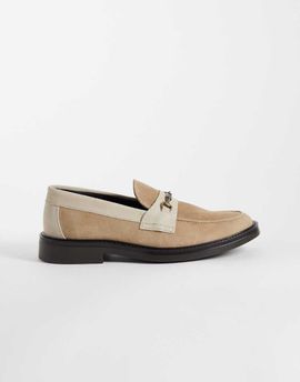 Noak NOAK made In Portugal penny loafers with branded snaffle in stone suede-Neutral