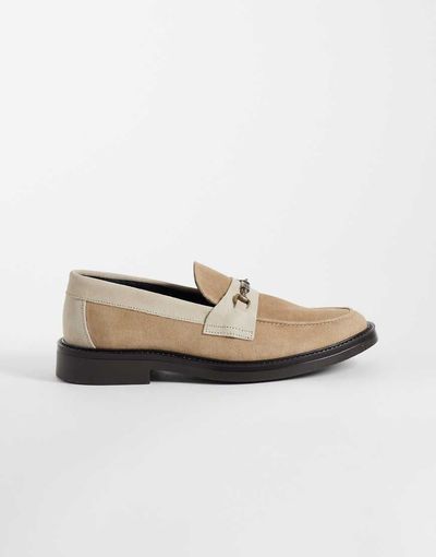 Noak NOAK made In Portugal penny loafers with branded snaffle in stone suede-Neutral