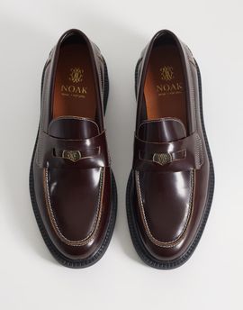 Noak NOAK Made In Portugal penny loafers with coin detail in brown polido leather