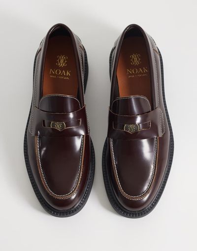 Noak NOAK Made In Portugal penny loafers with coin detail in brown polido leather