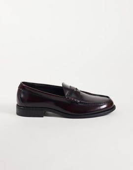 Noak NOAK made in Portugal penny loafers with coin detailing in burgundy leather-Red