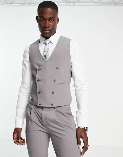 Noak Noak 'Tower Hill' skinny suit vest in gray worsted wool blend with stretch