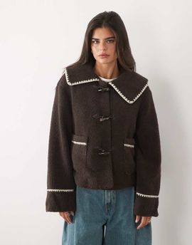 Nobody's Child Nobody's Child borg whipstitch pocket detail short jacket in chocolate-Brown