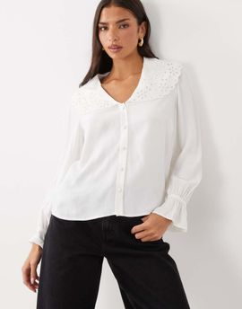 Nobody's Child Nobody's Child Briar lace cutwork oversized collar ruffle sleeve blouse in white