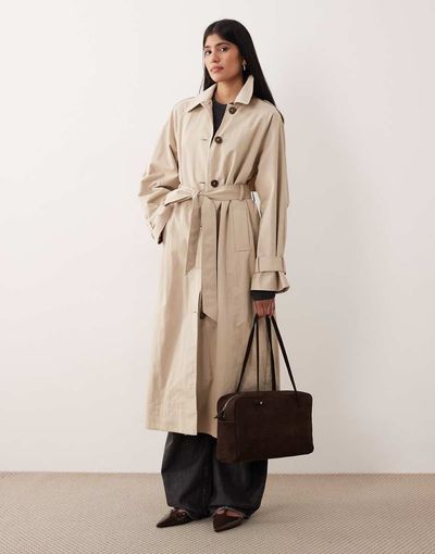 Nobody's Child Nobody's Child cape back tie belt fluid trench coat in stone-Neutral