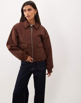 Nobody's Child Nobody's Child collared zip up bomber jacket in brown