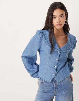 Nobody's Child Nobody's Child denim fitted shirt with collar in blue
