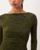 Nobody's Child Nobody's Child devore boat neck long sleeve top in khaki-Green - 3