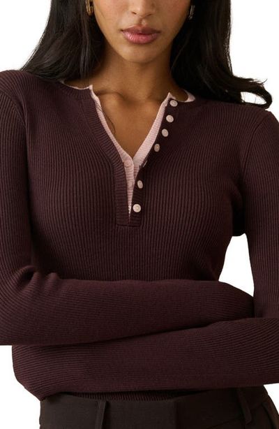 Nobody's Child Nobody's Child Double Layer Henley Sweater