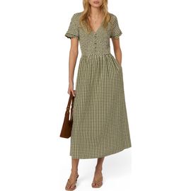 slim fit dress slacks Green Gingham Starlight Midi Dress