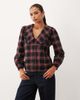 Nobody's Child Nobody's Child Emmie cotton oversized frill trim collar button front blouse in red check-Multi - 2