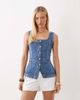 Nobody's Child Nobody's Child Ezra cotton denin square neck waistcoat in mid wash blue - 1