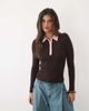 Nobody's Child Nobody's Child fine rib knitted contrast collar long sleeve top in chocolate and pink-Brown - 1