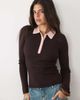 Nobody's Child Nobody's Child fine rib knitted contrast collar long sleeve top in chocolate and pink-Brown - 3