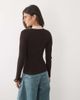Nobody's Child Nobody's Child fine rib knitted contrast collar long sleeve top in chocolate and pink-Brown - 4