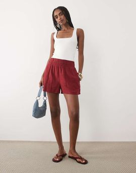 Nobody's Child Nobody's Child Joppa linen blend elastic waist shorts in deep red