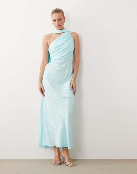Nobody's Child Nobodys Child Occasion Oceane satin jacquard maxi dress in turquoise blue