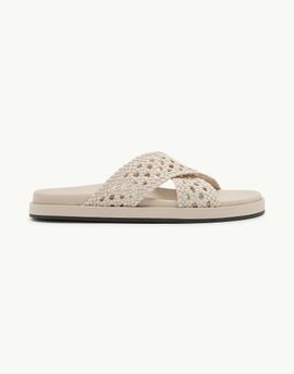 Nobody's Child Nobody's Child real leather woven cross strap slides in white