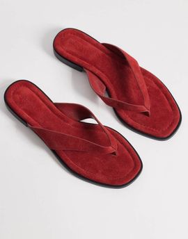 Nobody's Child Nobody's Child real suede flat flip flops in red