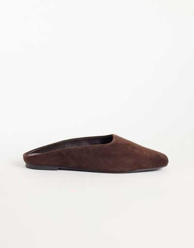 Nobody's Child Nobody's Child real suede square toe open back ballerina shoes in chocolate-Brown