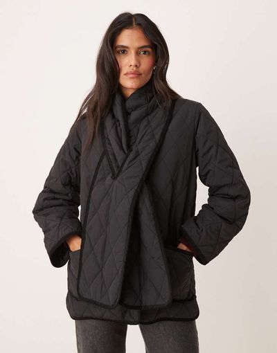 Nobody's Child Nobody's Child scarf detail quilted jacket in black
