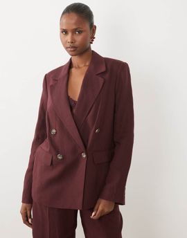 Nobody's Child Nobody's Child Torrent linen blend double breasted blazer in deep plum - part of a set-Purple