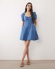 Nobody's Child Nobody's Child Tulla cotton denim sweetheart neckline puff sleeve mini dress in mid wash blue - 2