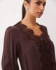 Nobody's Child Nobody's Child Wilde lace detail tie bust long sleeve blouse in chocolate-Brown - 3