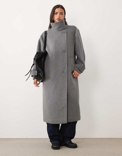 Nobody's Child Nobody's Child wool blend wool funnel neck longline coat in gray