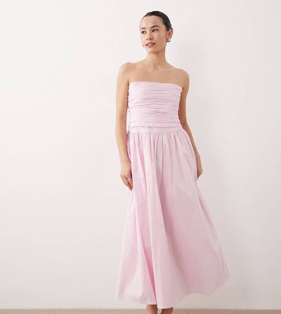 Nobody's Child Petite Nobody's Child Petite Ariella Occasion ruched detail bandeau midi dress in soft pink