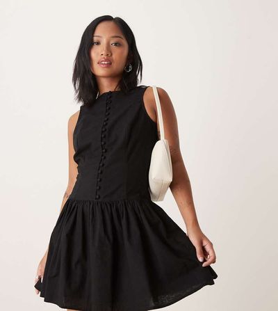 Nobody's Child Petite Nobody's Child Petite claudia button front mini dress in black