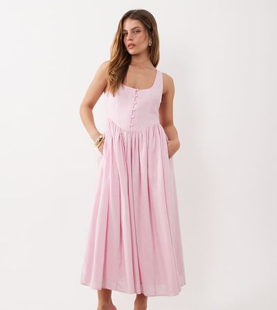 Nobody's Child Petite Nobody's Child Petite Cora cotton bodice detailing sleeveless midaxi dress in light pink