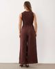 Nobody's Child Petite Nobody's Child Petite Jayda cotton rich shirred bodice v-neck sleeveless jumpsuit in brown - 4