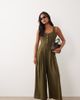 Nobody's Child Petite Nobody's Child Petite Lorey linen mix square neck wide leg jumpsuit in khaki-Green - 1
