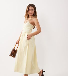 Nobody's Child Petite Nobody's Child Petite Madelyn ribbed bodice ruched skirt cami midi dress in yellow