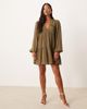 Nobody's Child Petite Nobody's Child Petite Marley boho v-neck mini dress in khaki green - 2