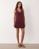 Nobody's Child Petite Nobody's Child Petite Nila tie-detail corduroy pinafore mini dress in burgundy-Black - 2