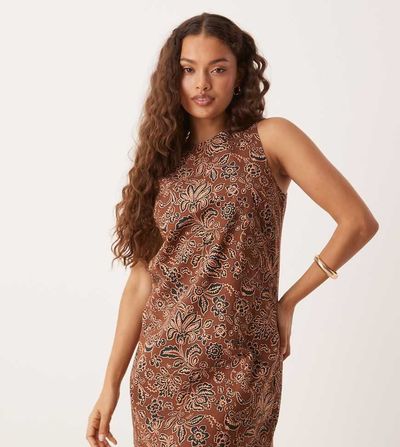 Nobody's Child Petite Nobody's Child Petite Palermo mini shift dress in brown paisley