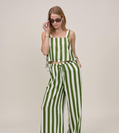 Nobody's Child Petite Nobody's Child Petite pillar linen mix tie side top in bold green stripes - part of a set
