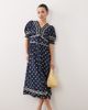 Nobody's Child Petite Nobody's Child Petite Saffy bell sleeve polka-dot midi dress in navy-Black - 1