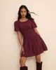 Nobody's Child Petite Nobody's Child Petite shirred bodice puff sleeve mini dress in deep burgundy-Purple - 1
