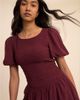 Nobody's Child Petite Nobody's Child Petite shirred bodice puff sleeve mini dress in deep burgundy-Purple - 2