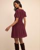 Nobody's Child Petite Nobody's Child Petite shirred bodice puff sleeve mini dress in deep burgundy-Purple - 3
