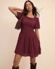 Nobody's Child Petite Nobody's Child Petite shirred bodice puff sleeve mini dress in deep burgundy-Purple - 4