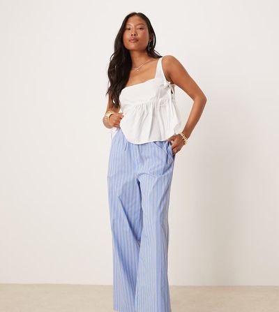 Nobody's Child Petite Nobody's Child Petite Shona straight leg pants in blue and white stripes