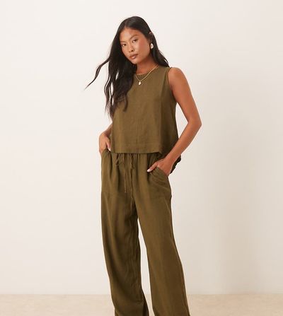 Nobody's Child Petite Nobody's Child Petite Shona straight leg pants in green - part of a set