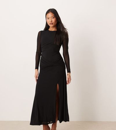 Nobody's Child Petite Nobody's Child Petite Tammy ruched drape midaxi dress in black-Red