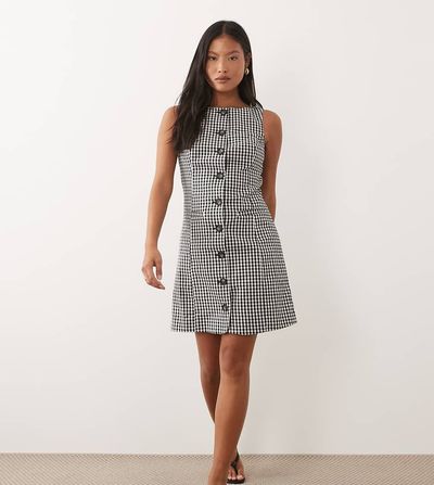 Nobody's Child Petite Nobody's Child Petite Theo slash neck tailored mini dress in black gingham