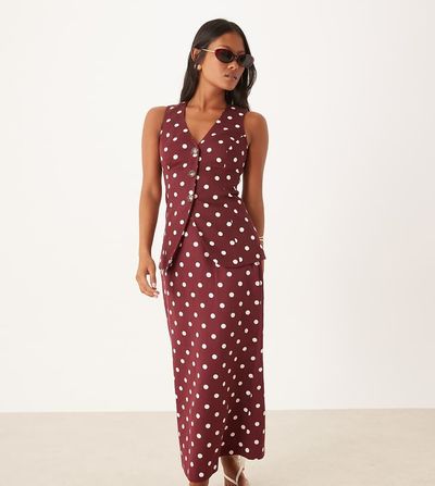 Nobody's Child Petite Nobody's Child Petite Theta midi skirt in brown polka dots - part of a set