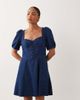 Nobody's Child Petite Nobody's Child Petite Tulla denim sweetheart neckline puff sleeve mini dress in dark blue - 2